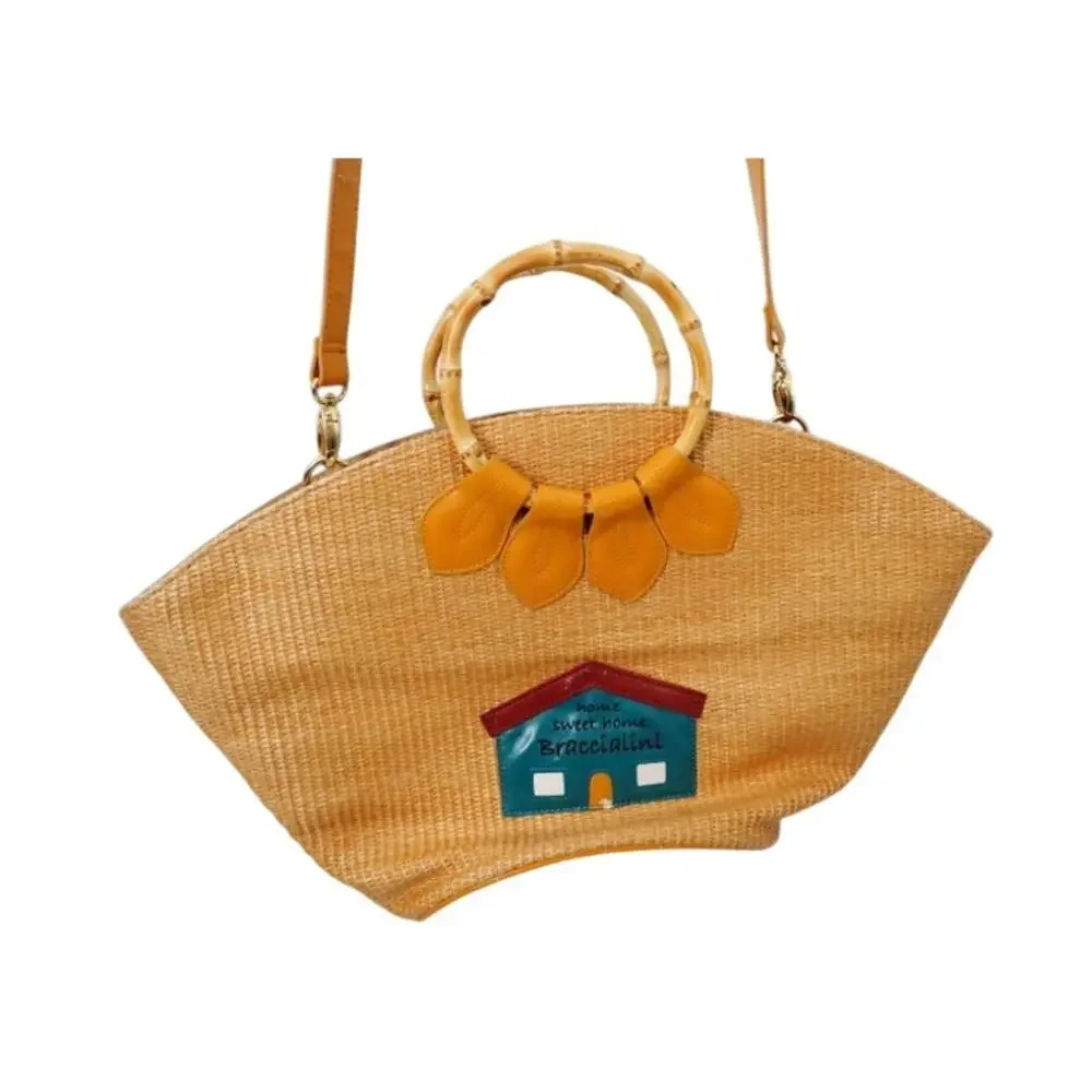 BRACCIALINI TUA Farm Scene Woven Leather Bag Shoulder Tote Art Purse Italy $1250